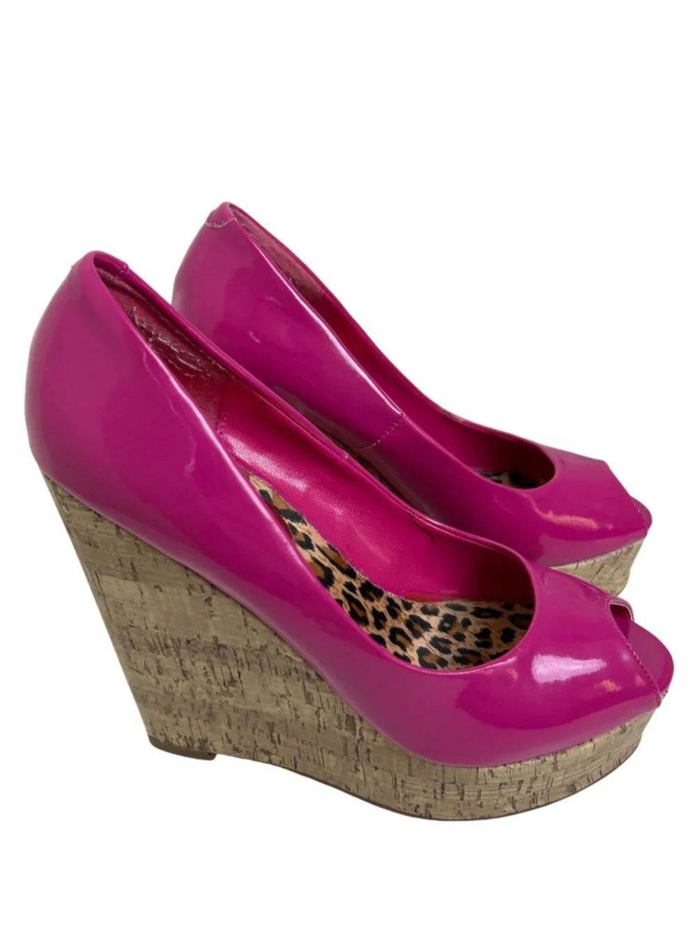 Fuchsia Pink Platform Heels Cork Wedges Size 8